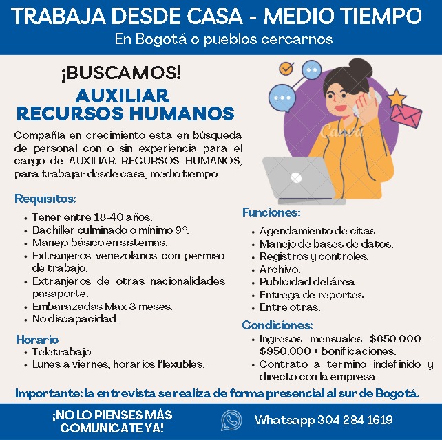 Auxiliar Recursos Humanos - Trabajo desde casa